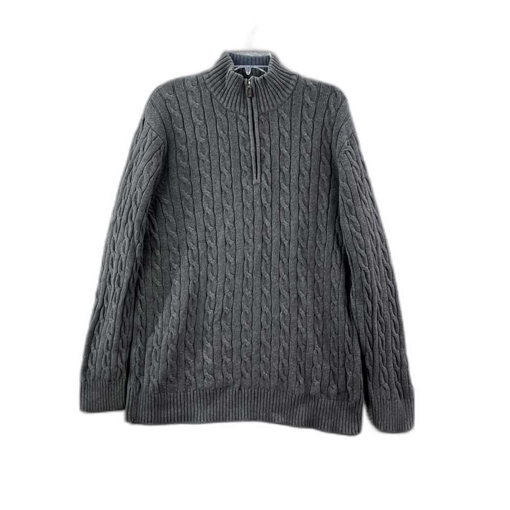 Old Navy Quarter Zip Sweater Men XL Gray Cable Knit Mock Neck Minimalist Classic